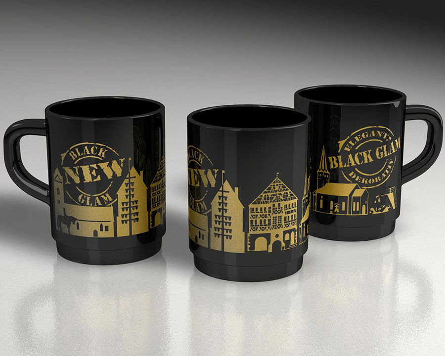 Henkelbecher Black Glam in Schwärz mit goldenem Aufdruck